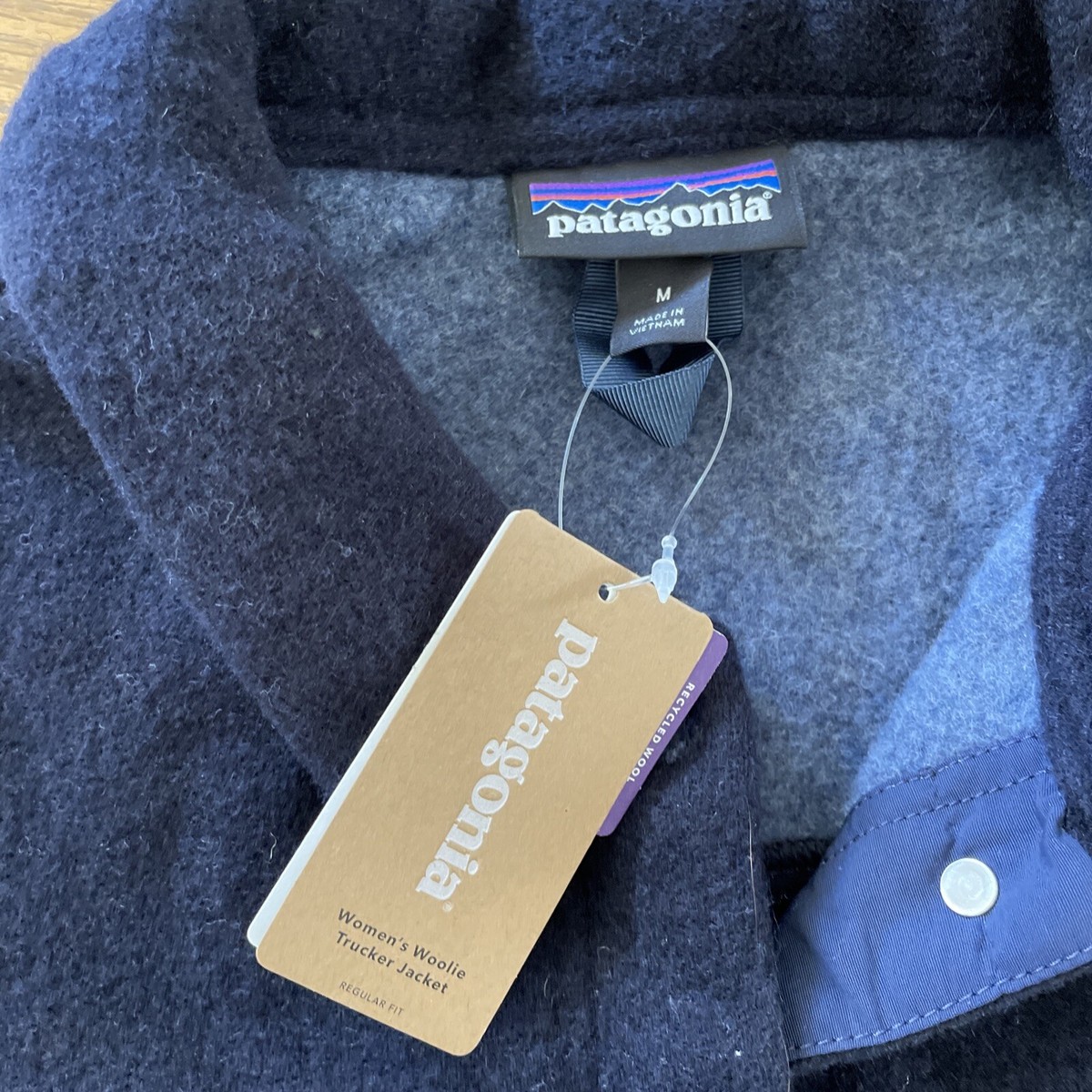 Patagonia Women's Woolie Trucker Fleece Jacket Stone Blue Medium