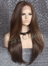 Human Hair Blend Full Long Lace Front Straight Heat OK Brown mix 8/27/613 RMLD