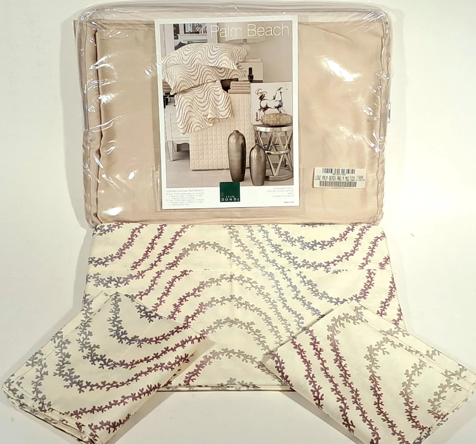 Completo letto lenzuolo matrimoniale con Angoli, Palm Beach pregiato raso cotone - Immagine 2 di 4