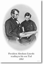 President Abraham Lincoln reading to his son Tad 1864 - New Vintage photo POSTER