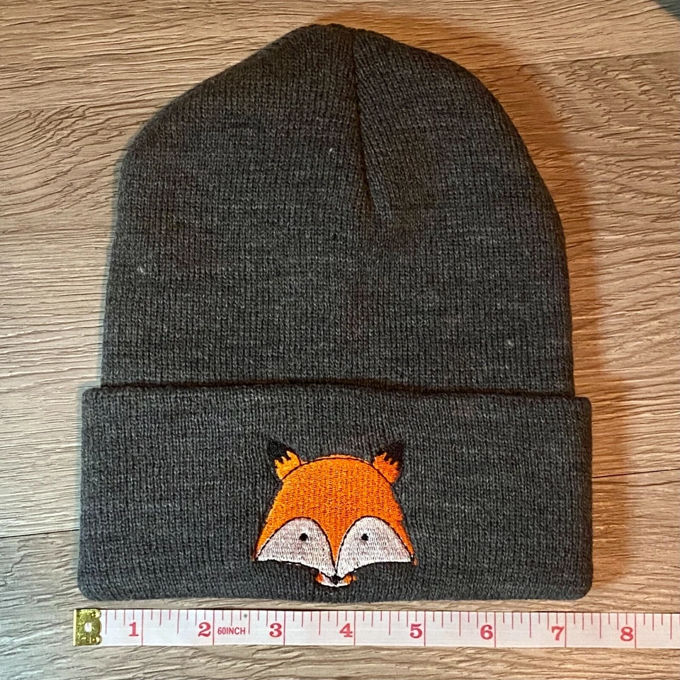 Fox Head Winter Beanie Stretch Hat. Knitted Cap Red Fennec Kit Embroidered Anime - Image 4 of 4