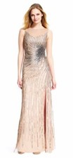 Adrianna Papell 09192307 Beaded Mermaid Gown With Slit Sz 2 Taupe Pink
