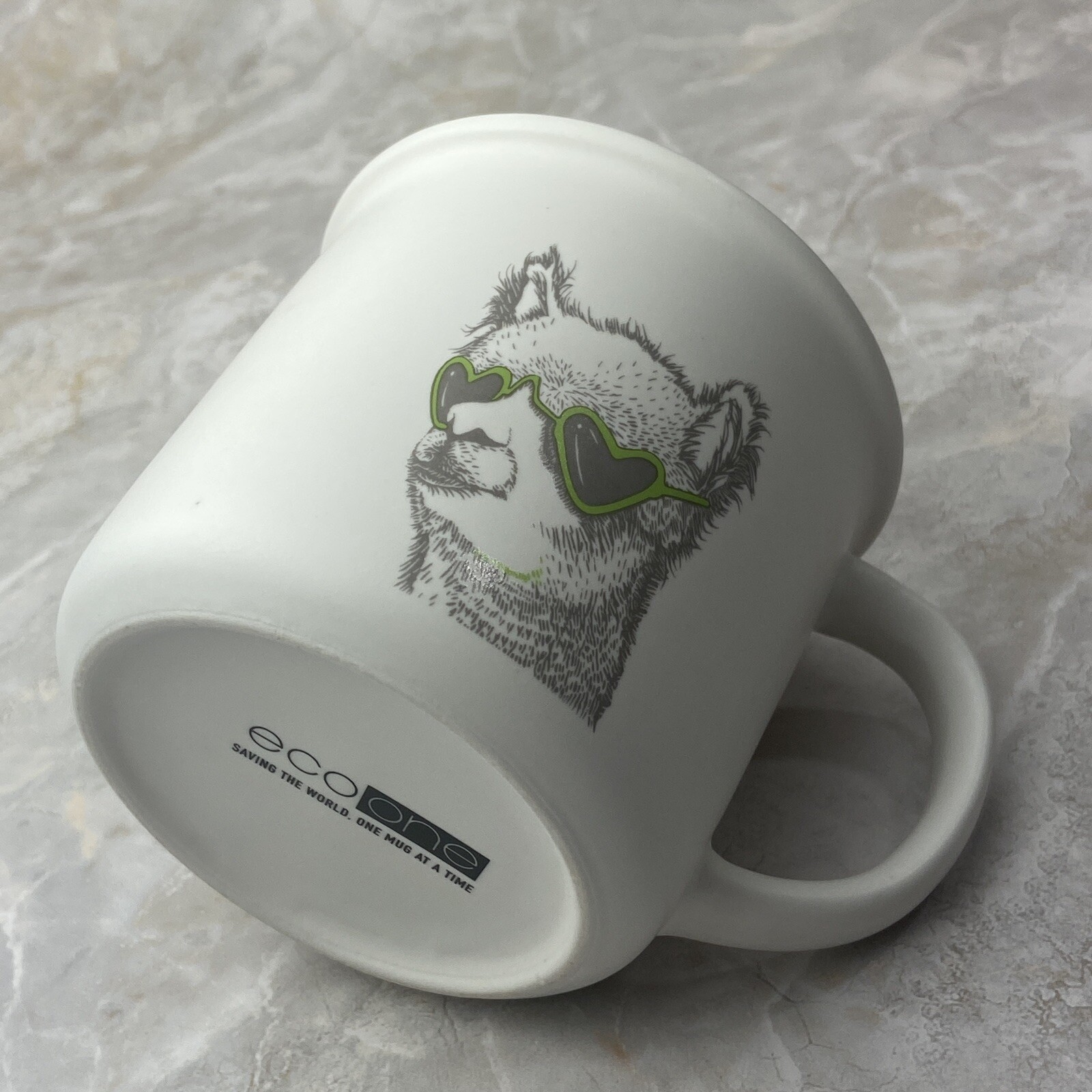 Eco One Coffee Cup Liama With Green Heart Shape Glasses  Mug Cool Animal Tea