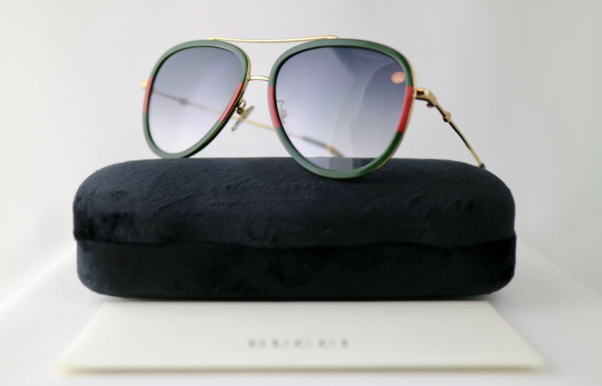 Gucci GG0062S 003 Sunglasses Green Red Gold 100% UV Aviator