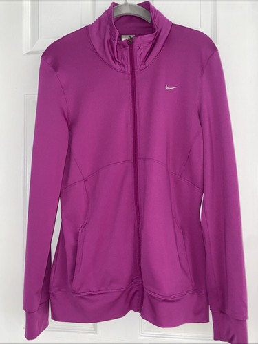 Nike Jacke Damen Medium Lila Fuchsia FitDry Lang Durchgehender Reißverschluss Aktiv Laufen