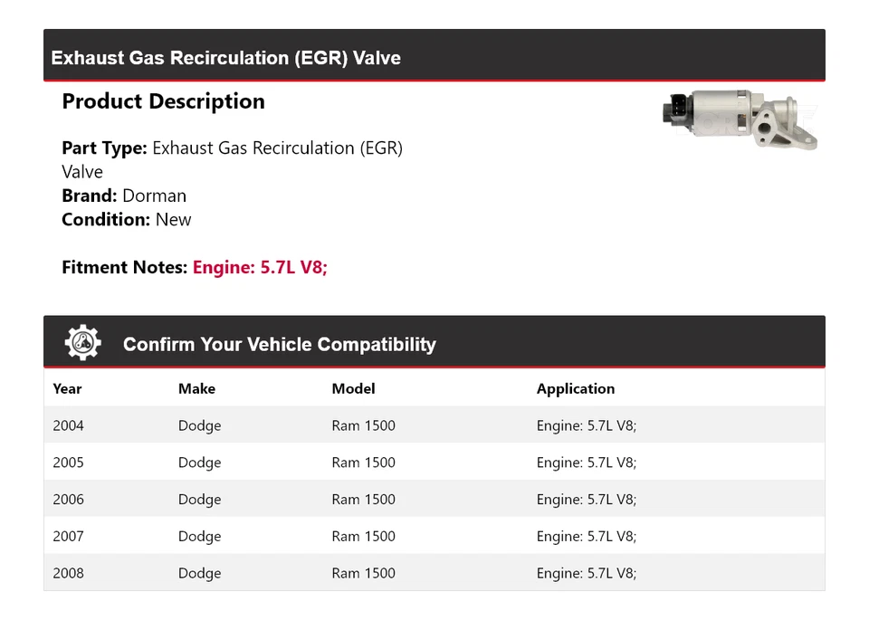For 2004-2008 Dodge Ram 1500 5.7L V8 Dorman EGR Valve 2005 2006 2007 - Image 2 of 4