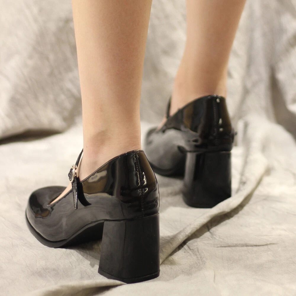 2022 women 9CM high heels cute retro chunky heel shiny shoes hot | eBay