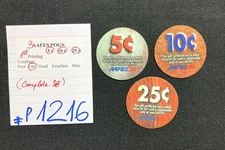 AAFES POGS, 1st Series/Printing,3 POGS, 5c, 10c, 25¢,COMPLETE set, #P1216, FAIR