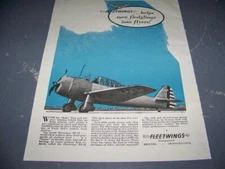 1942 FLEETWINGS BT-12 "FLEDGLINGS INTO FLYERS"..1-PAGE SALES AD..(945X)