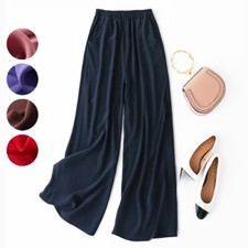 100 Pure Silk Thin Type Women Pants Elastic Waist Trousers Solid Color MM002