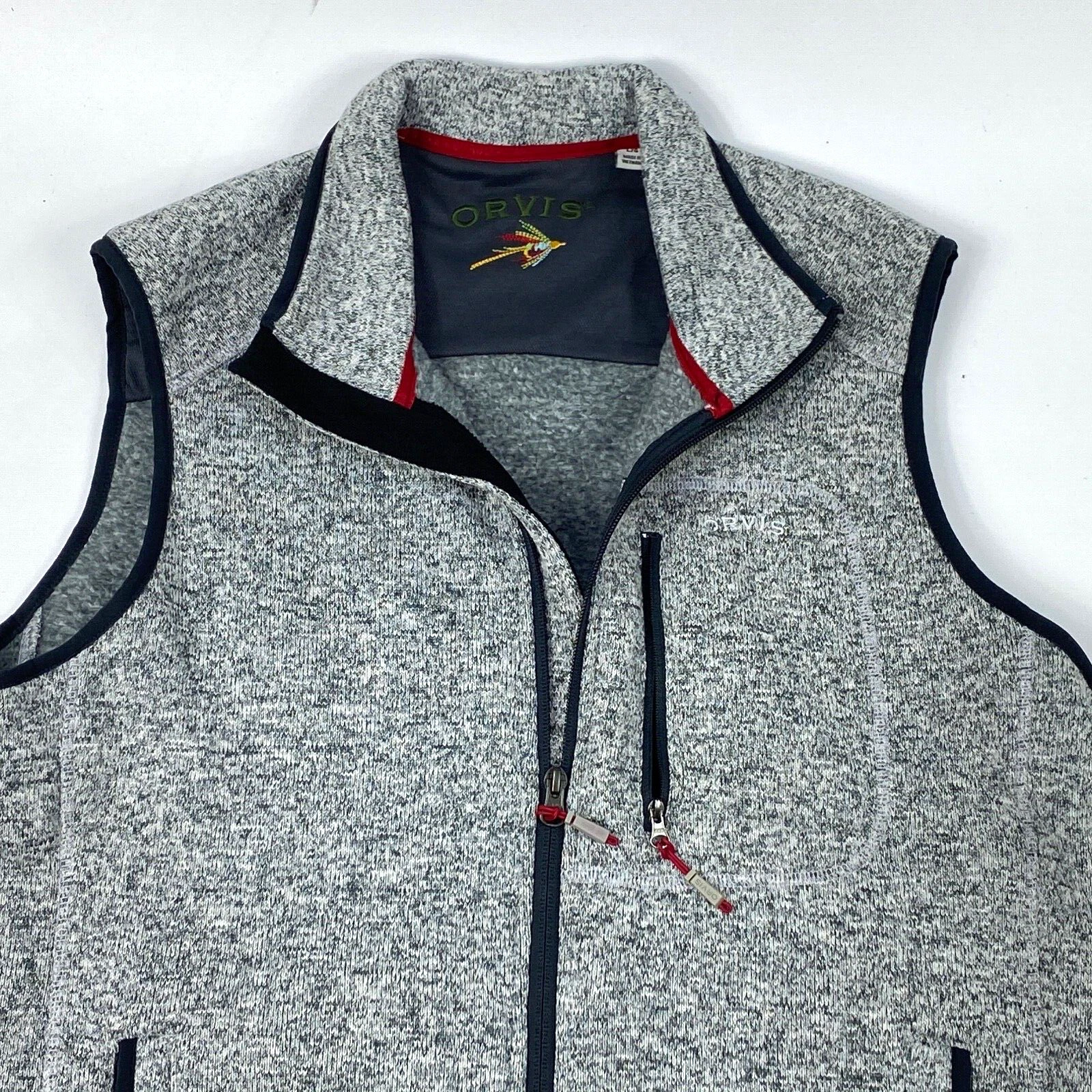 Orvis Full Zip Fleece Vest Sweater Pocket Jacket Mens Size L Gray