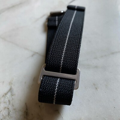 New No Pass, Parachute Elastic Watch Strap Band Belt in 20mm - Black With Silver