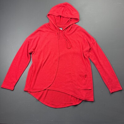 Volcom Hoodie Girls M/L 12-14 Red Knit High Low Pullover Lightweight Casual