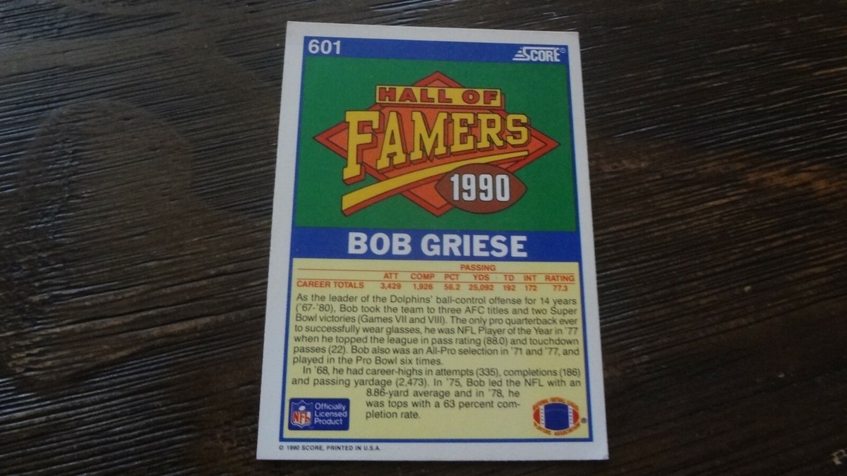 1990 SCORE HALL FAMER BOB GRIESE # 601 FOOTBALL CARD | eBay