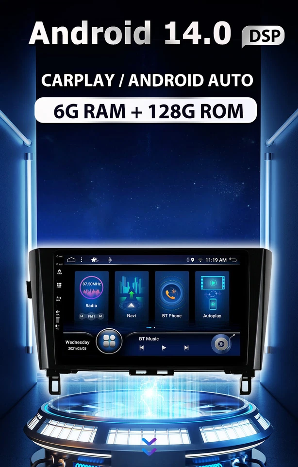 6G+128GB Für Nissan Qashqai X-Trail T32 2013-17 Autoraido Android14 CarPlay WIFI - Bild 4 von 4