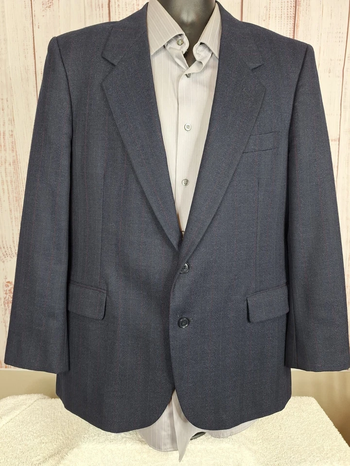 Anton's 2 Piece Suit Mens 42S 34X29 Blue Stripe Flannel Wool - Image 4 of 4