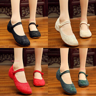 New Womens Chinese Folk Handmade Embroidered Flat Shoes Cloth Shoes Dance Shoes