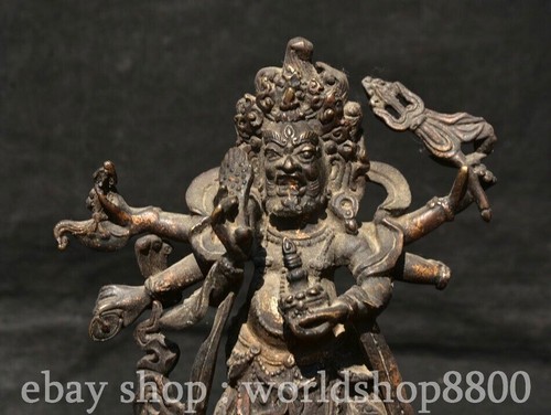 7.2" Old Chinese Copper Buddhism 1000 Arms Mahakala Wrathful Deity Statue - Picture 2 of 9