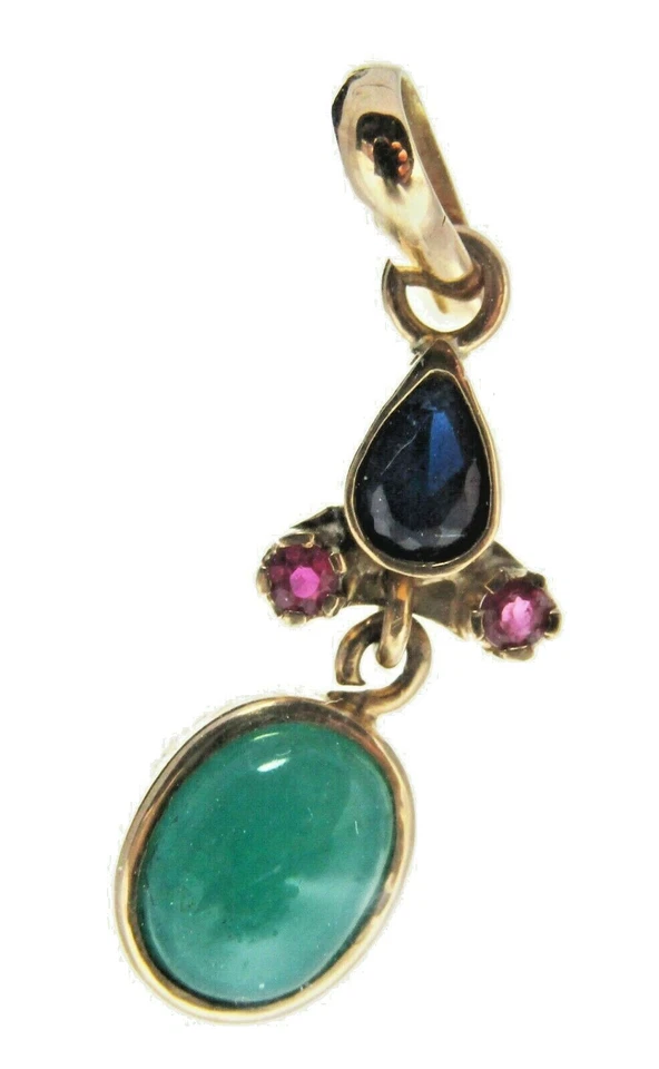 Colgante de oro de 18 quilates con esmeralda colombiana natural, 2 rubíes 1 z... - Imagen 4 de 4