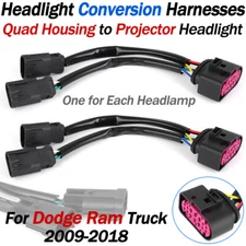 2PCS For 09-18 Dodge Ram Conversion Harness Quad Housing To Projector Headlight