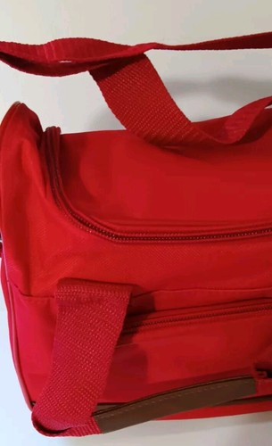 2 Duffle Bags Large And Small Red Straps Zipper - Picture 14 of 19