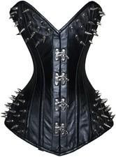 New Over bust Steel boned Black Leather Lace up body shaper corsets