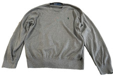 Polo Ralph Lauren Men's Size XL 100 Pima Cotton Gray V Neck Long Sleeve Sweater