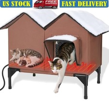 Heated Cat House Outdoor Shelter Feral Stray Cats W/ Dual Escape Doors New