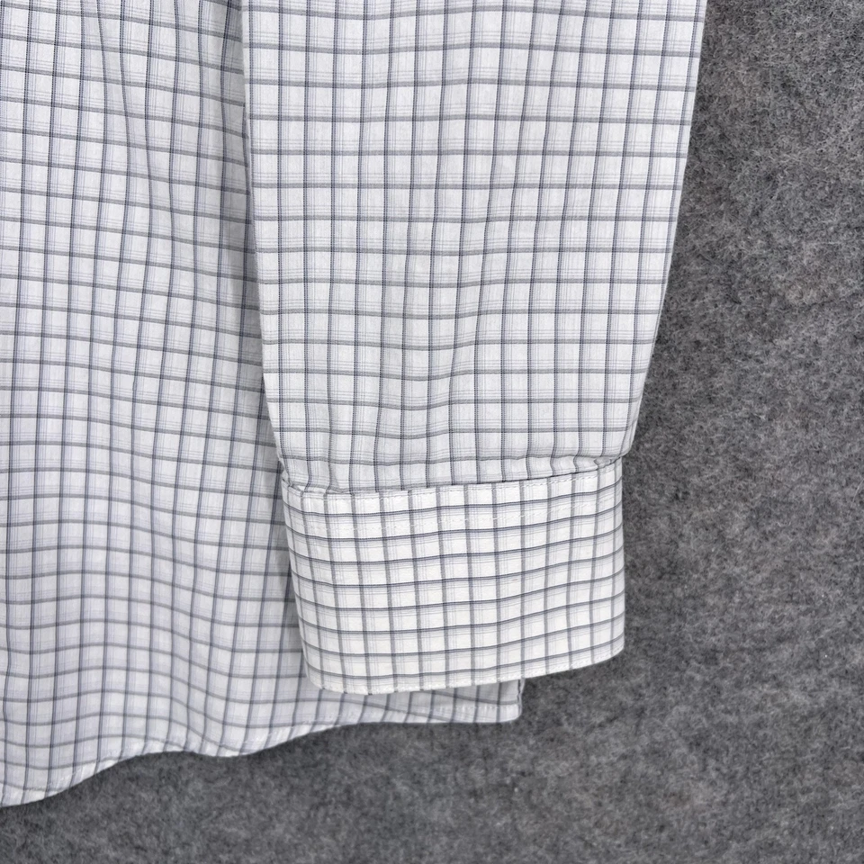 Camisa de vestir Kenneth Cole Reaction para hombre grande blanca gris a cuadros calce ajustado elástica Foto 3 de 4