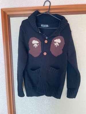 Authentische A BATHING APE MASTERMIND Cowichan Strickjacke schwarz Herren Grö...