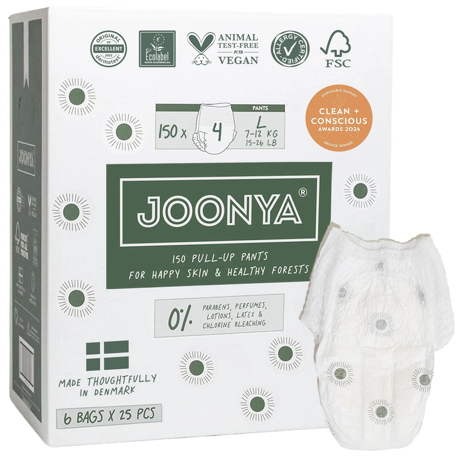Joonya Pull-Up Pants Baby Diapers, Size 4 L 4 L (15-26 Pound), White