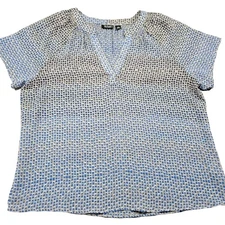 a.n.a. A New Approach Blue Sheer Blouse Shirt Short Sleeves Women's M Petite Top