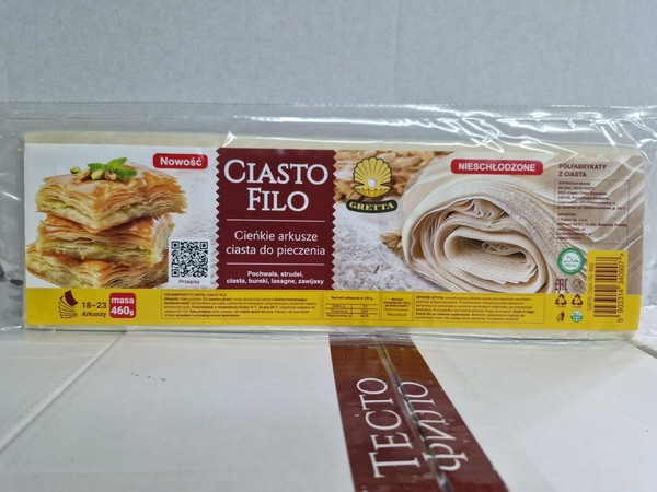 GRETTA Filo Masa Phyllo Hojas de Pastelería No Congeladas Envasadas al Vacío 6 Meses Estante Li