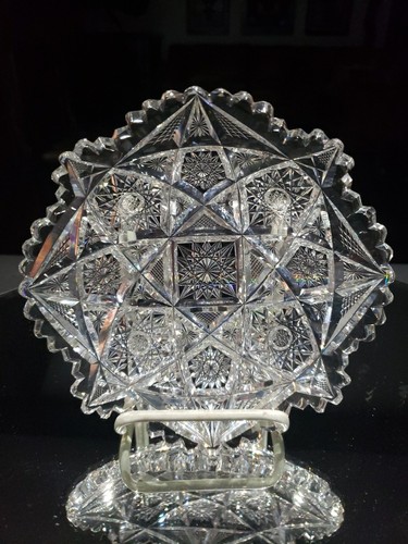 7" Plate Bowl, American Brilliant period Cut Glass Crystal Signed Libbey Colonna - Picture 3 of 19