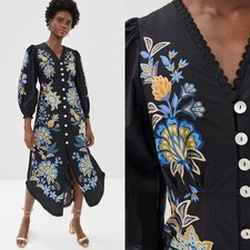 FARM Rio Stitched Garden Black Midi Dress NWT Size S