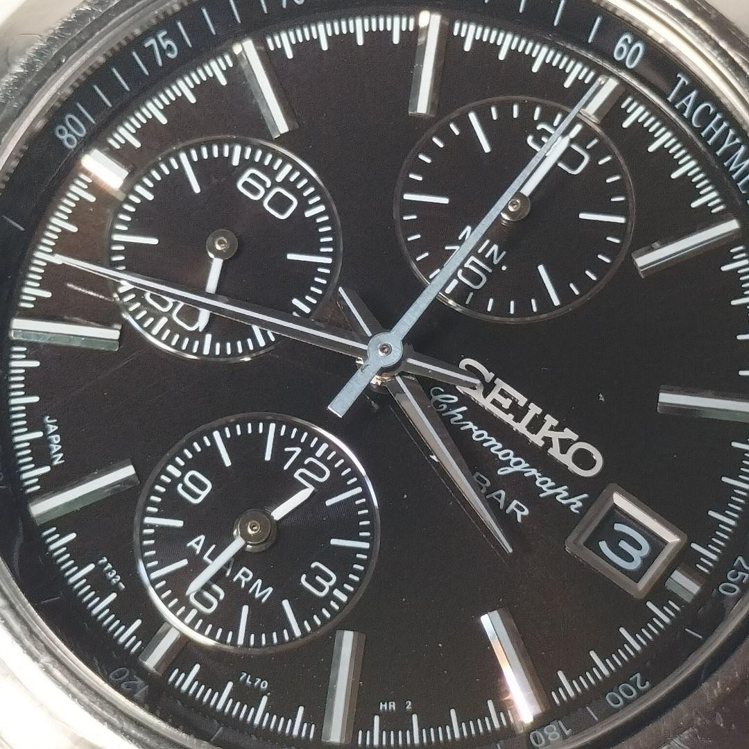 頼 SEIKO 7T32 7H60 Alarm Chronograph Quartz Black Dial Vintage Japan