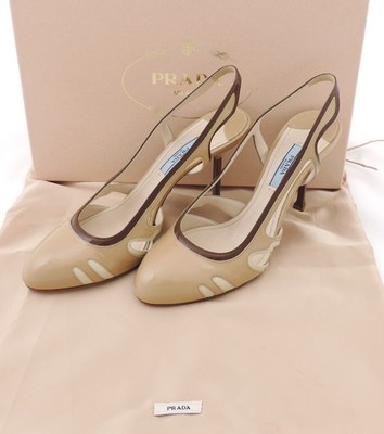 Prada Pumps 37 Sandalette beige Lackleder neu im Originalkarton sandals new