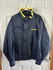 Goodyear Swingster Windbreaker Multi Pocket Navy Nylon Racing Jacket Vtg Mens L