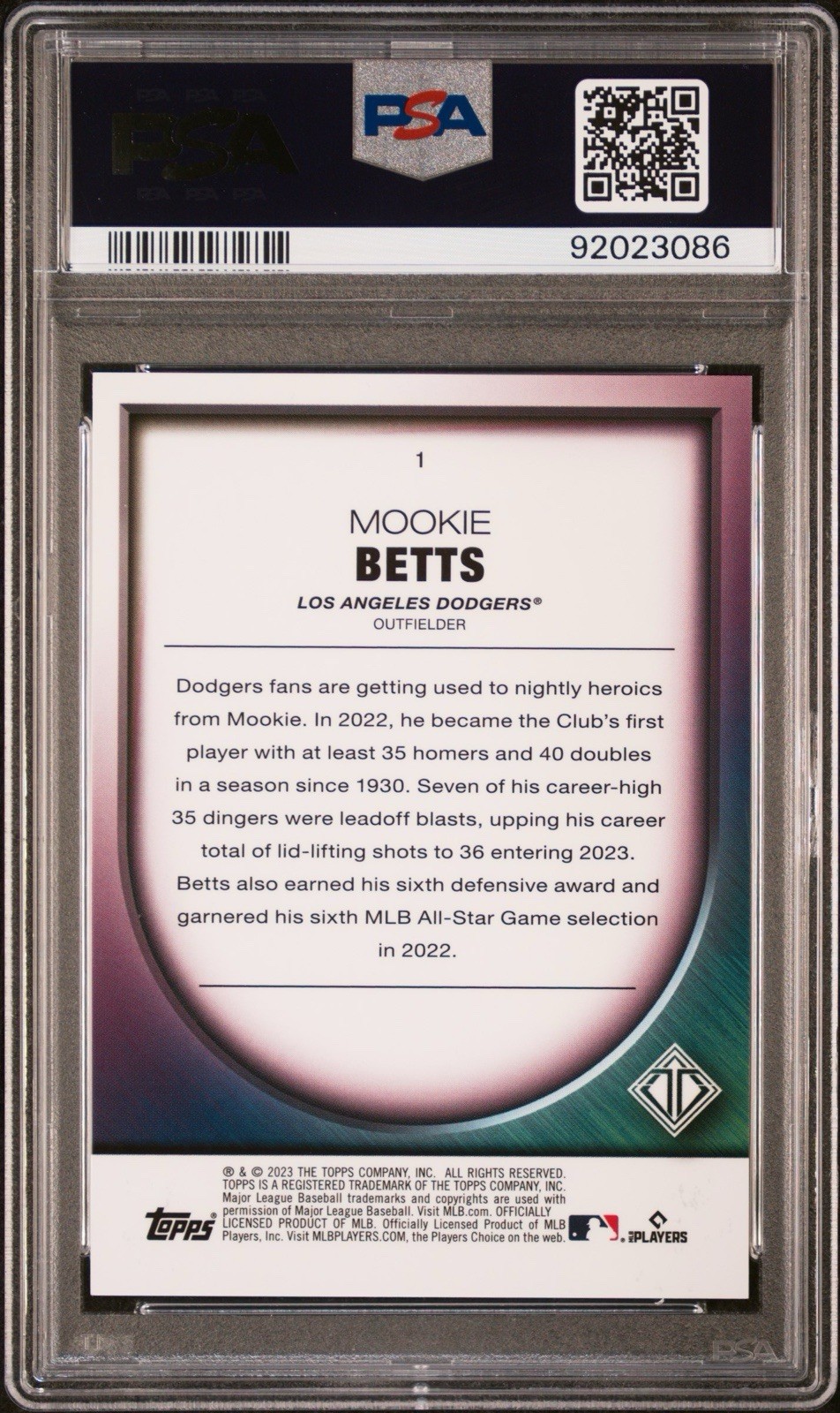 2023 Topps Transcendent - Icons Chrome Mookie Betts Variation /25 PSA 9 view 2