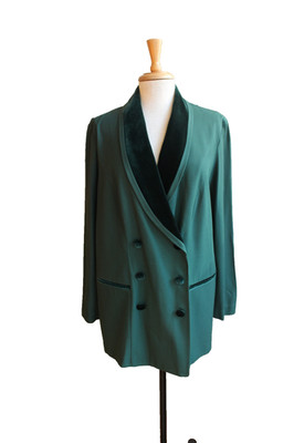 VIntage 80's Green Velvet DB Equestrian Style Womens Blazer 14W XL