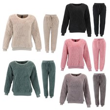 FIL Women's Teddy Fleece Loungewear Set 2 Piece Jumper & Pants Winter Sleepwear