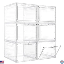 Storage Bins with Lids, 6 Pack Clear Plastic Storage Containers with Magnetic