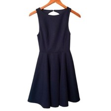 Lulu's Blue Navy Backless Skater Dress Textured Stretch Knit XS