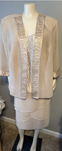Le Bos Matching 3 Piece Suit/Dress Champagne Color, Blouse, Skirt & Jacket 18W