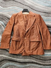 Vintage Orange 70s 80s Suit Bootcut 40 33 X 28 Wool Blend