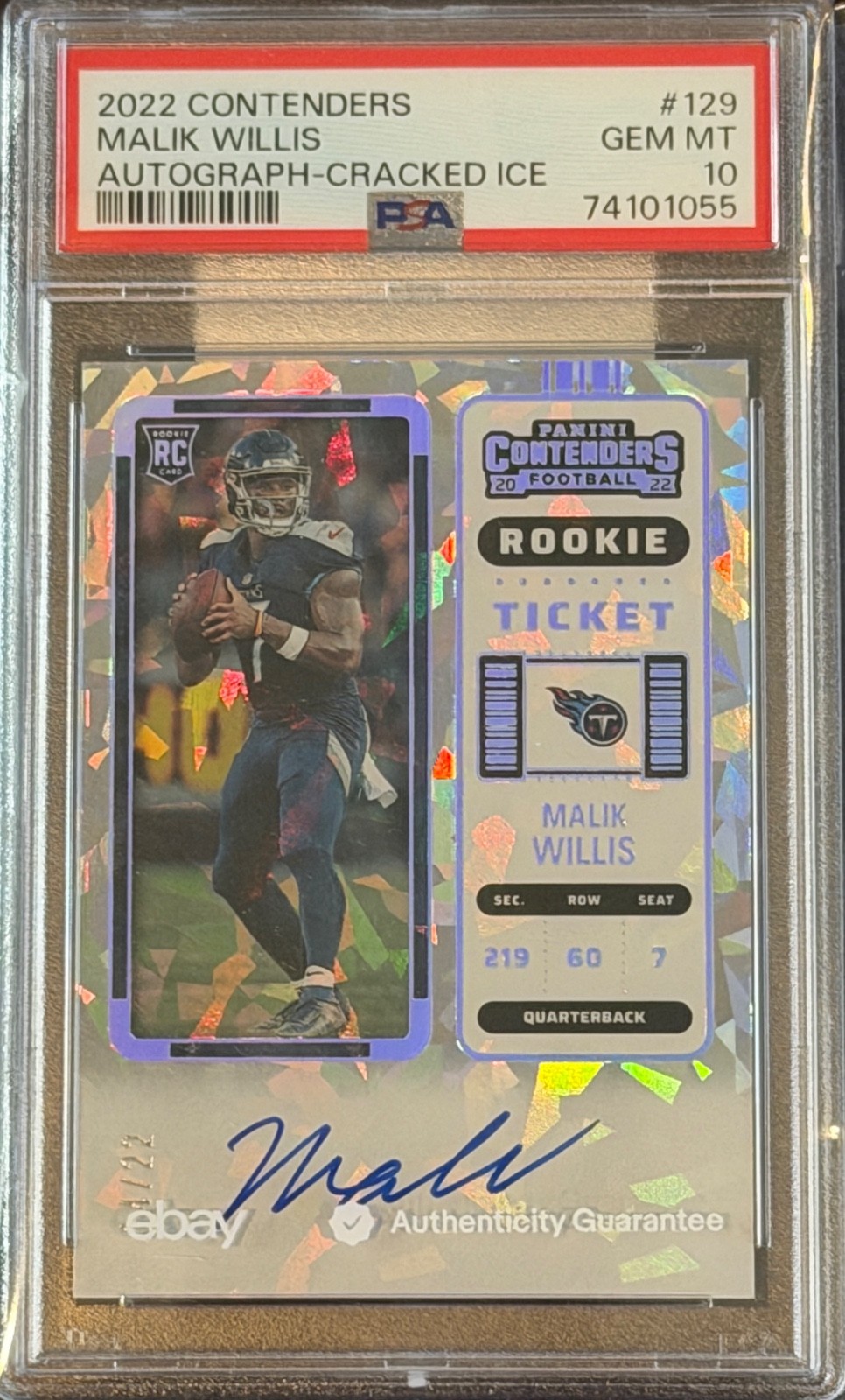 Malik Willis Panini Contenders #129 Autograph-Cracked Ice