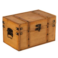 Vintiquewise Farmhouse Antique-Style Wood Treasure Chest with Leather Straps