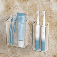 Toothbrush Holder for Bathrooms, 2 Pack Acrylic Clear Toothbrush Holders, Wal...