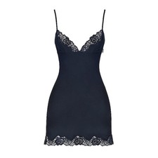 House of CB Soraya Navy Satin Slip Dress Lace Trim Mini Women's Small