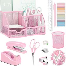 Pink Office Desk Accessories Supplies, 12pcs Desk Organizers and Accessories ...